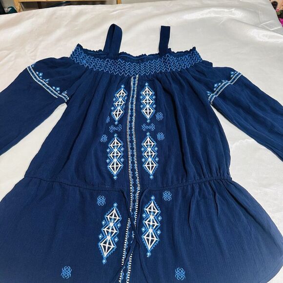 Neiman Marcus Embroidery Floral Peasant Cottagecore Boho Blue SZ M Long Sleeve - Picture 6 of 10